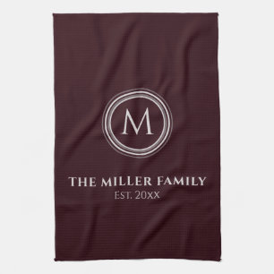 Linge De Cuisine Monogramme   Nom de famille   Bourgogne et gris