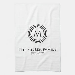 Linge De Cuisine Monogramme   Nom de famille   Médaillon noir et bl
