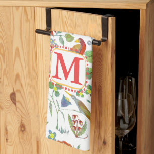 Linge De Cuisine Monogramme Oiseaux Vintages colorés Motif floral