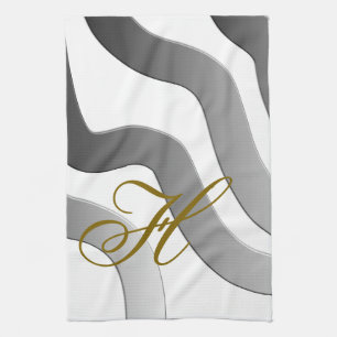 Linge De Cuisine Monogramme or dégradé gris ligne blanche abstrait
