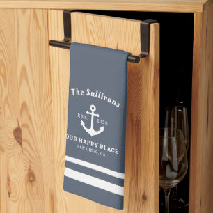 Linge De Cuisine Monogramme personnalisé bleu ardoise moderne côtie