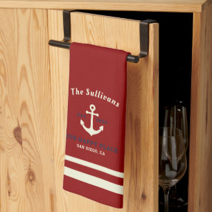Linge De Cuisine Monogramme personnalisé Bourgogne Cramoisi Newport