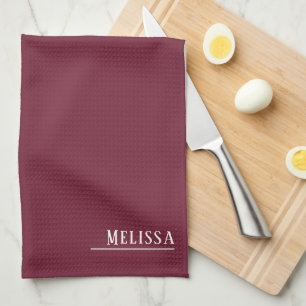 Linge De Cuisine monogramme personnalisé, couleur bordeaux moderne