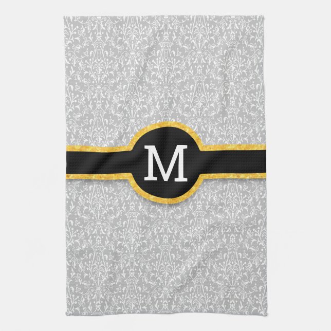 Linge De Cuisine Monogramme personnalisé Damask (Vertical)