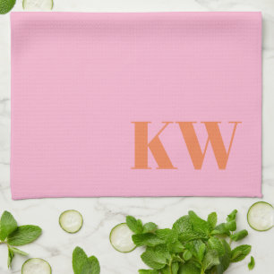 Linge De Cuisine Monogramme personnalisé d'initiales rose orange mo