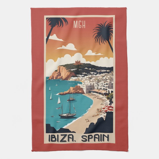 Linge De Cuisine Monogramme personnalisé Ibiza, Espagne Poster de v (Vertical)