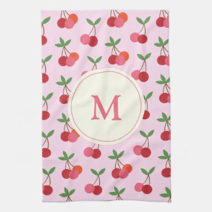 Linge De Cuisine Monogramme personnalisé Motif de cerises rouges e