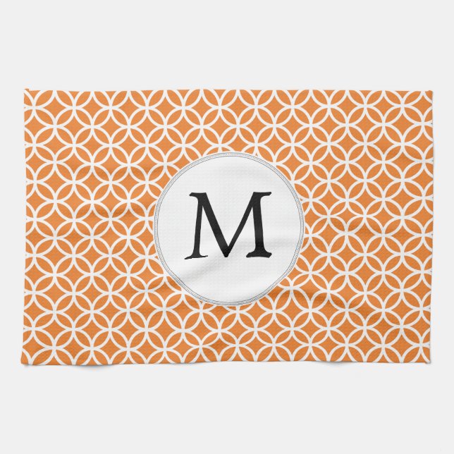 Linge De Cuisine Monogramme personnalisé motif double anneaux orang (Horizontal)