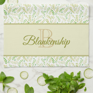 Linge De Cuisine Monogramme personnalisé Nature Motif de feuille de
