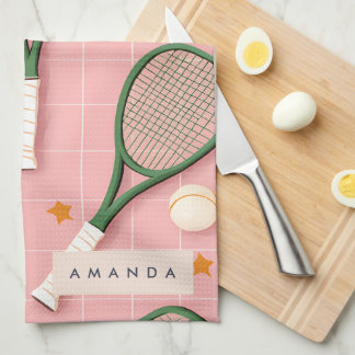Linge De Cuisine Monogramme Personnalisé Retro Tennis Racket Motif