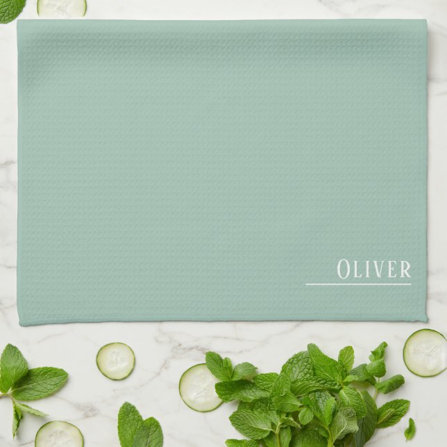 Linge De Cuisine monogramme personnalisé, vert sauge moderne (Plié)