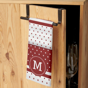 Linge De Cuisine Monogramme Pointe rouge foncé et blanc