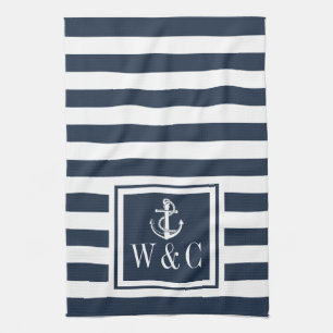 Linge De Cuisine Monogramme Rayure Bleue Marine Ancre Nautique