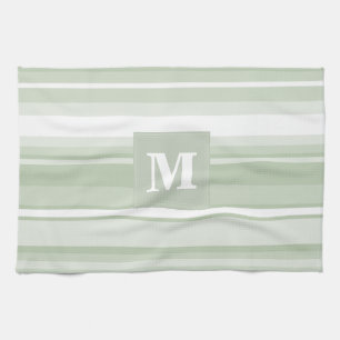 Linge De Cuisine Monogramme rayures vert pâle