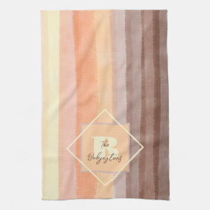 Linge De Cuisine Monogramme rétro rayures tomber jaune orange brun