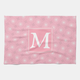 Linge De Cuisine Monogramme rose cercles motif