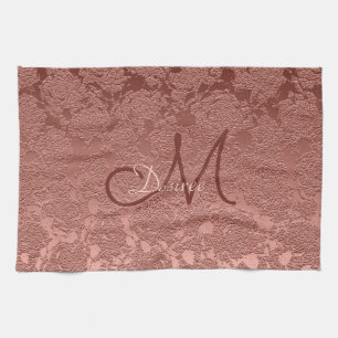 Linge De Cuisine Monogramme rose or Rose Floral Modern Classic
