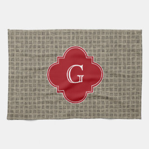 Linge De Cuisine Monogramme rustique de Quatrefoil de canneberge de