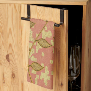 Linge De Cuisine Monogramme Rustique Floral brillant rose