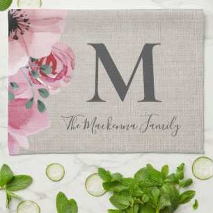 Linge De Cuisine Monogramme rustique Nom de famille personnalisé Fe