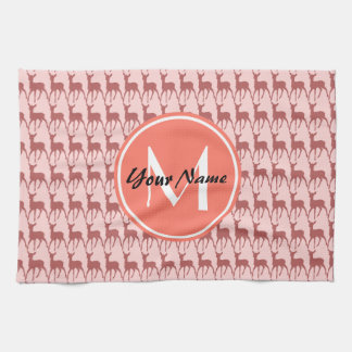 Linge De Cuisine Monogramme Saumon rose cerf, nom personnalisé