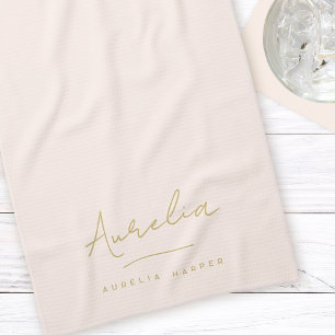 Linge De Cuisine Monogramme Simple Élégant Signature Minimal Rose P