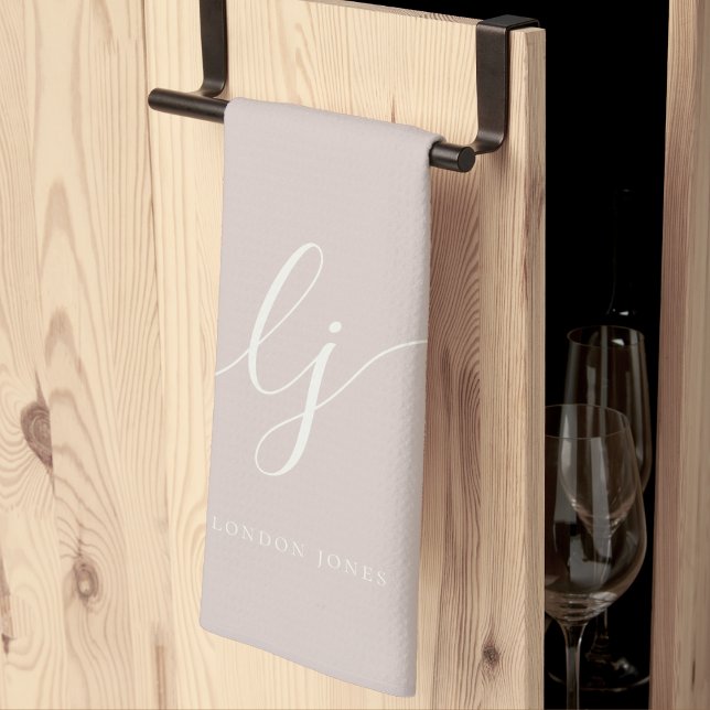 Linge De Cuisine Monogramme Simple élégante calligraphie Rose rose (Créateur téléchargé)