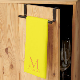 Linge De Cuisine Monogramme tendance personnalisé Nom Élégant Jaune