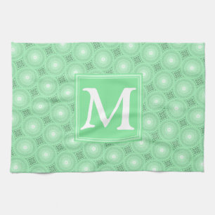Linge De Cuisine Monogramme vert ressort cercles motif