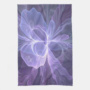 Linge De Cuisine Monogramme violet Abstrait fractal moderne