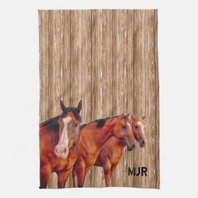Linge De Cuisine Monogramme Western Cowgirl avec chevaux (Vertical)