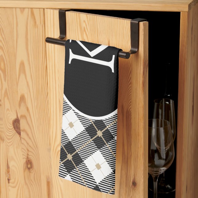 Linge De Cuisine Monogrammed Black White Gold (Pliage en tiers)