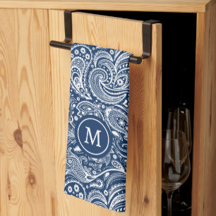 Linge De Cuisine Monographie de motif en cachemire vintage blanc et