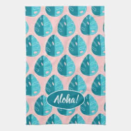 Linge De Cuisine Monstera Leaves - Blue and Pink