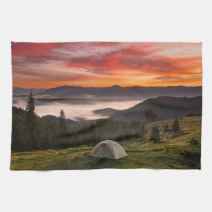 Linge De Cuisine Montagnes   Camping Foggy Sunrise