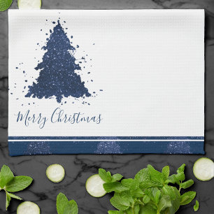 Linge De Cuisine Moody Joyeux Noël   Classy Dark Navy Blue Tree