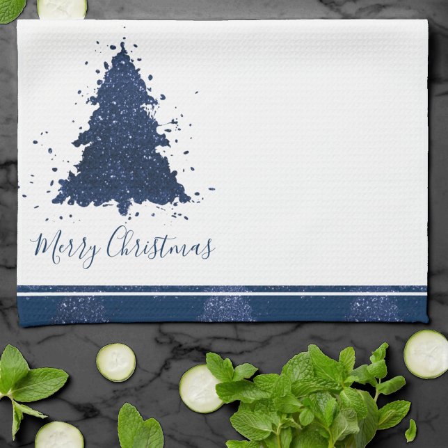 Linge De Cuisine Moody Joyeux Noël | Classy Dark Navy Blue Tree (Créateur téléchargé)
