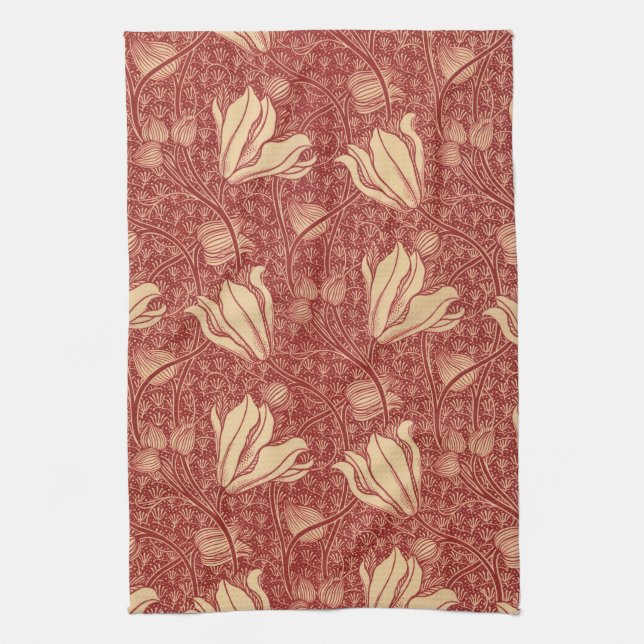 Linge De Cuisine Morris Inspiré Lily Flower Botanique Rouge Textile (Vertical)