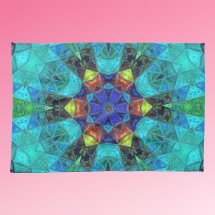 Linge De Cuisine Mosaic Kaleidoscope Fleur Bleu Vert et Orange