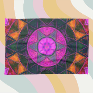 Linge De Cuisine Mosaic Kaleidoscope Fleur rose violet et orange