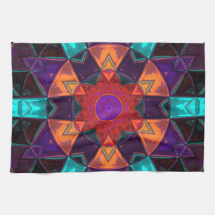 Linge De Cuisine Mosaic Kaleidoscope Fleur Rouge Orange et Bleu