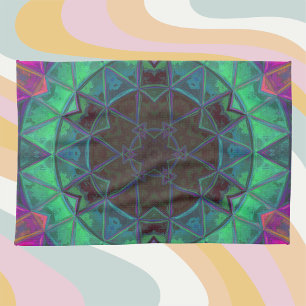 Linge De Cuisine Mosaic Kaleidoscope Fleur Vert Bleu et Rose