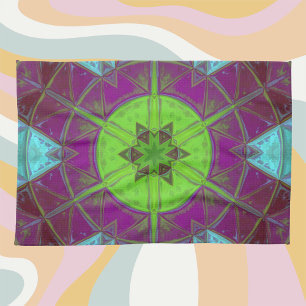 Linge De Cuisine Mosaic Kaleidoscope Fleur vert pourpre et bleu