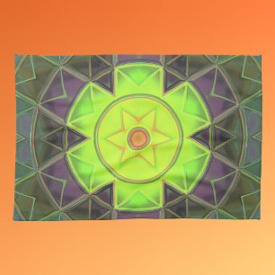 Linge De Cuisine Mosaic Kaleidoscope Fleur vert pourpre et jaune