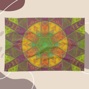 Linge De Cuisine Mosaic Kaleidoscope Fleur vert pourpre et orange