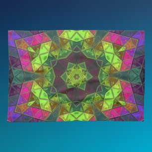 Linge De Cuisine Mosaic Kaleidoscope Fleur vert rose et pourpre