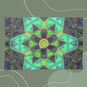 Linge De Cuisine Mosaic Kaleidoscope Fleur vert Turquoise et violet