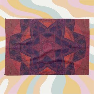 Linge De Cuisine Mosaic Kaleidoscope Fleur violet et rouge