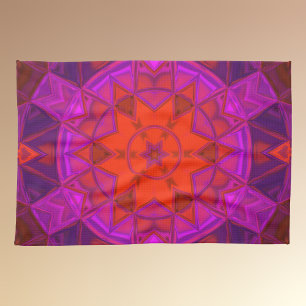 Linge De Cuisine Mosaic Kaleidoscope Fleur violet rose et rouge