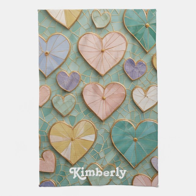 Linge De Cuisine Mosaic Love : Coeurs Pastel (Vertical)